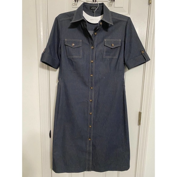 NEW TAHARI Safari Shirt Dress 8 Stretch Denim Belted - Picture 1 of 6